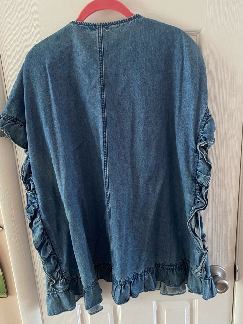 Denim Open-Front Ruffle Trim Jacket/Cardigan - Picture 3 of 3